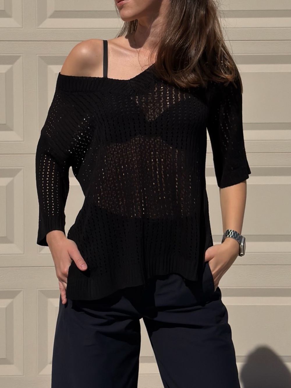 Black Off-Shoulder Knit Sweater - Lightweight Women's Top